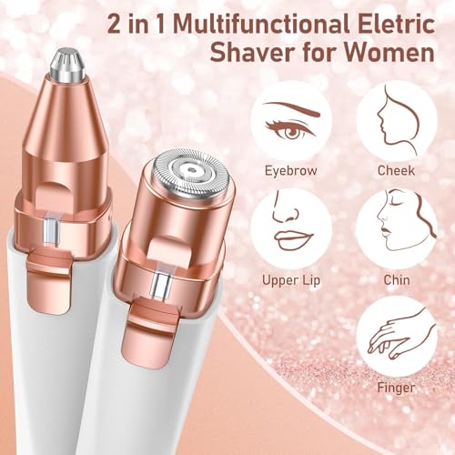 Painless 2 in 1 Rechargeable hair removal trimmer for women with Replaceable Heads, upper lip hair remover for women Eyebrow Razor face trimmer (Beige) - Image 2