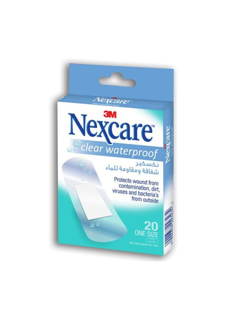 3M Clear Waterproof Bandages – One Size – 20 Bandages Pack of 2
