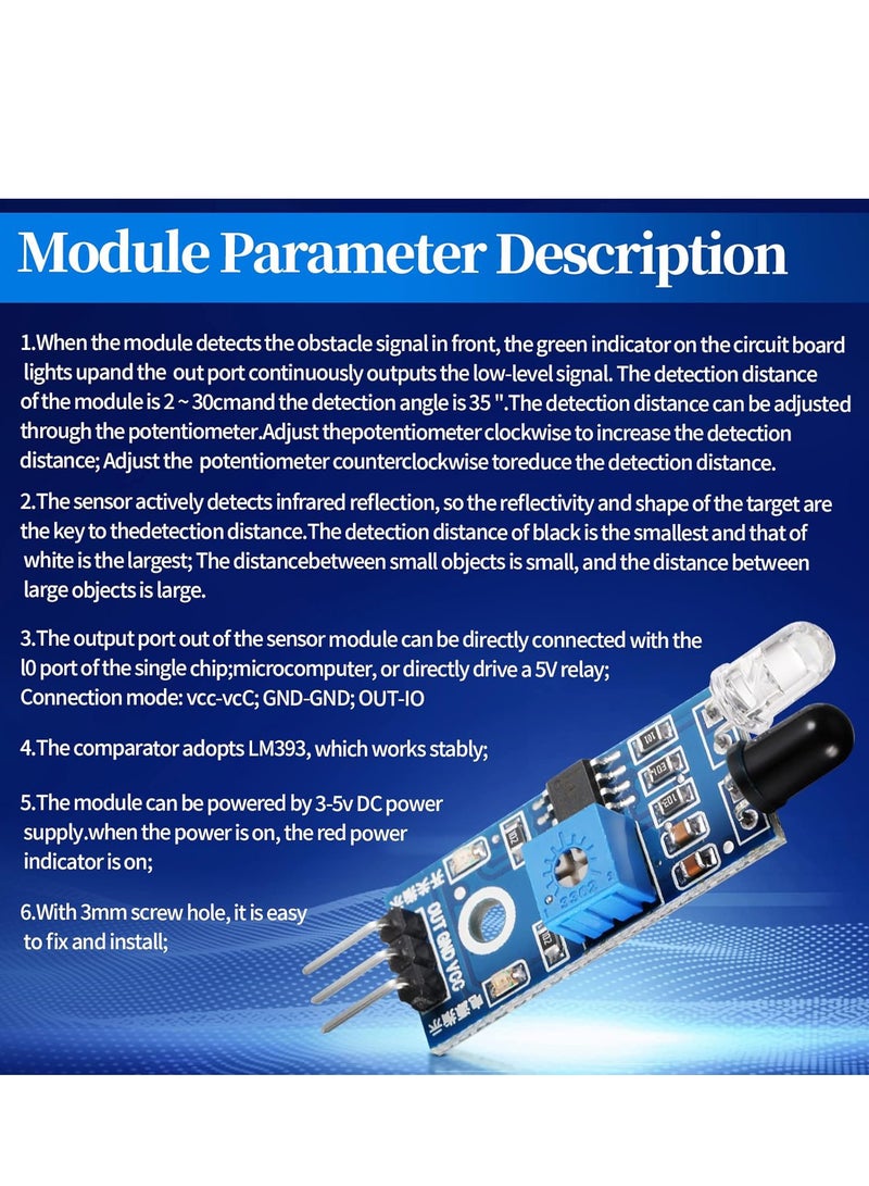 وحدة استشعار تجنب العوائق بالأشعة تحت الحمراء، 20 قطعة مستشعر الأشعة تحت الحمراء، مستشعرات القرب بالأشعة تحت الحمراء ثلاثية الأسلاك، وحدات مستشعر ضوئي عاكس، مستشعر تتبع الأشعة تحت الحمراء لروبوت السيارة الذكية Arduino