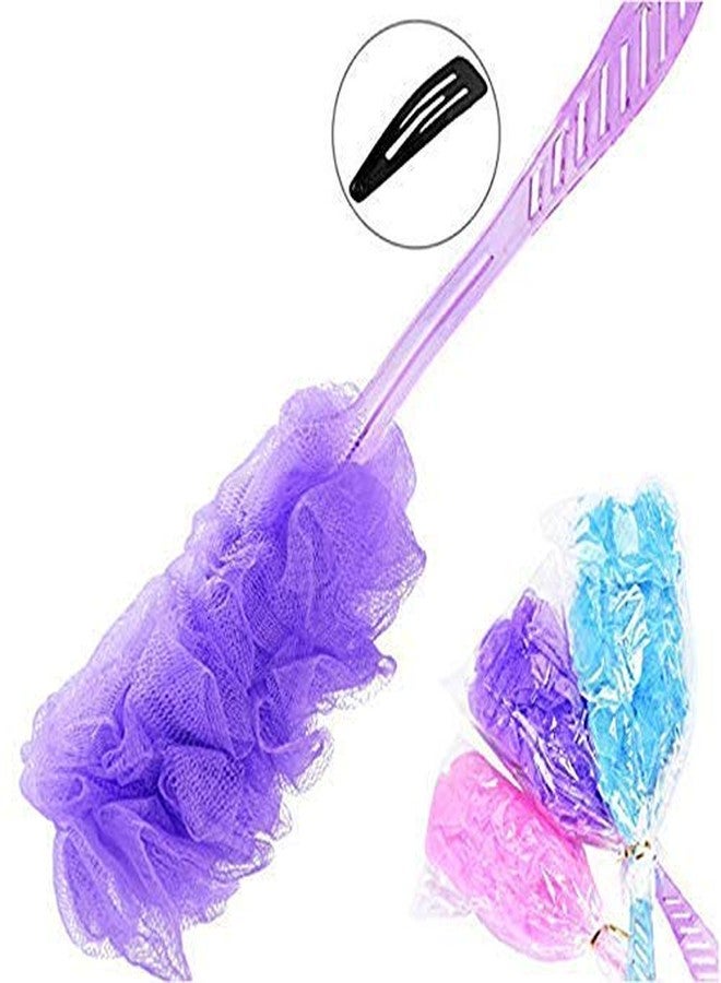 فوكس فرشاة استحمام للجسم بمقبض طويل من FOK، إسفنجة ليفة استحمام شبكية من النايلون مع مشبك تيك تاك - لون عشوائي - Image 4