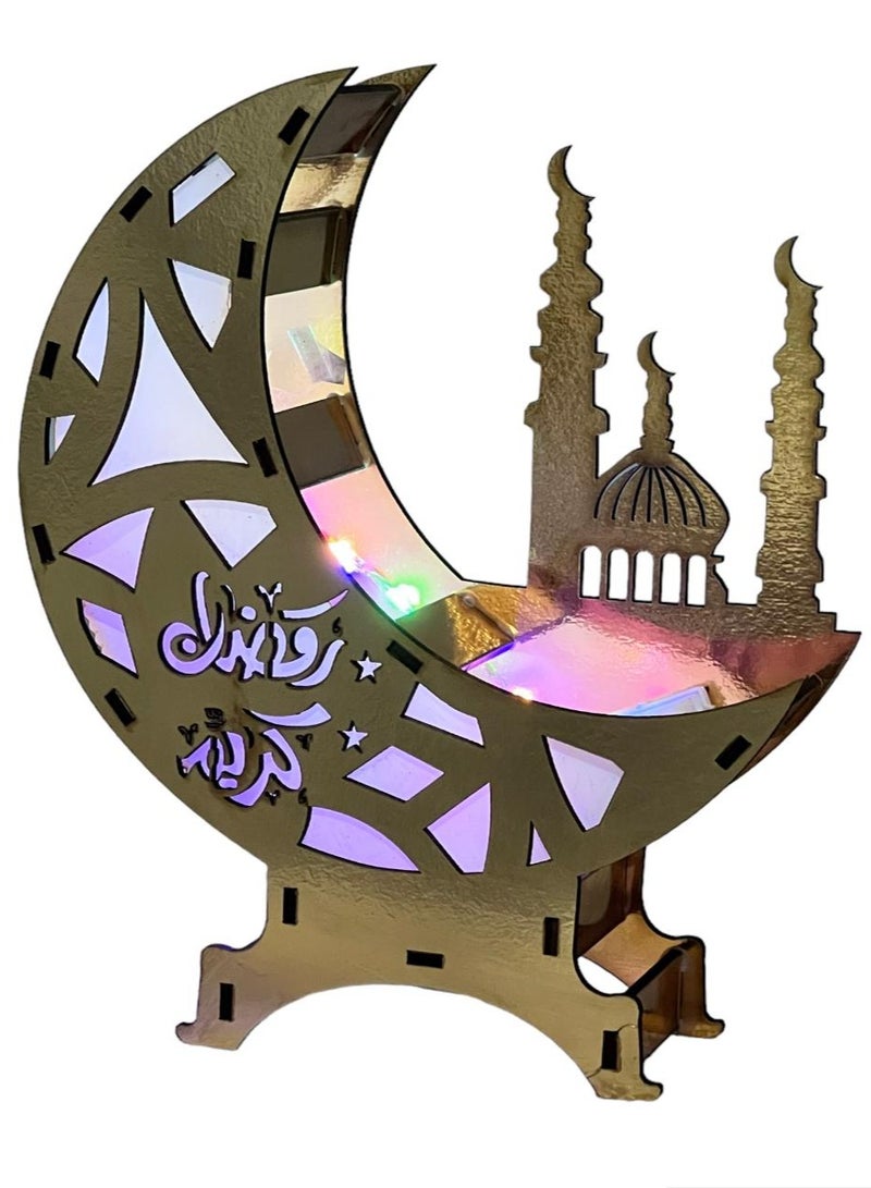 هلال رمضان خشبي مع اضاءة ملونة قابلة للتغيير (حجم وسط) 20*20 سم  - Image 1