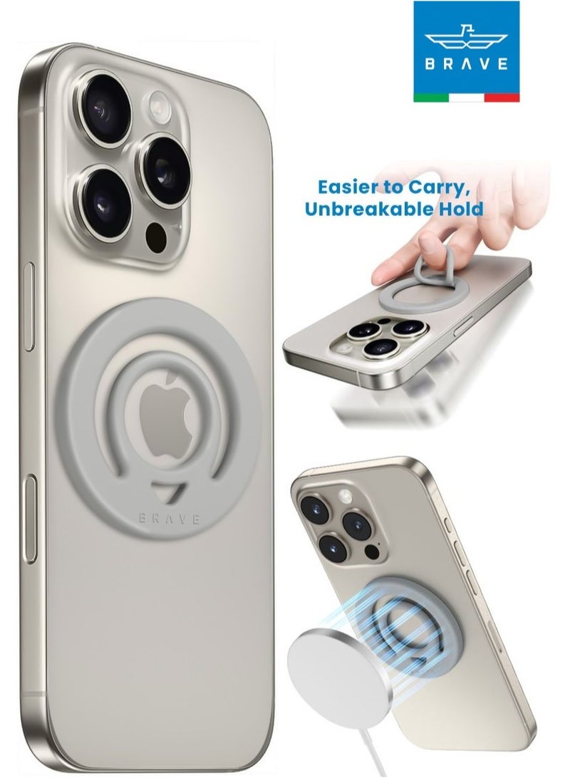 Brave Dual-Sided Magnetic Ring Holder, Durable Silicone Mag-Safe Grip, Wireless Charging Compatible for iPhone Air, 17/17 Pro/17 Pro Max/16/15/14/13/12, Samsung Galaxy S25/24/23/22 and Other Phones with Metal Plate Attachment - (Light Grey) - Image 1