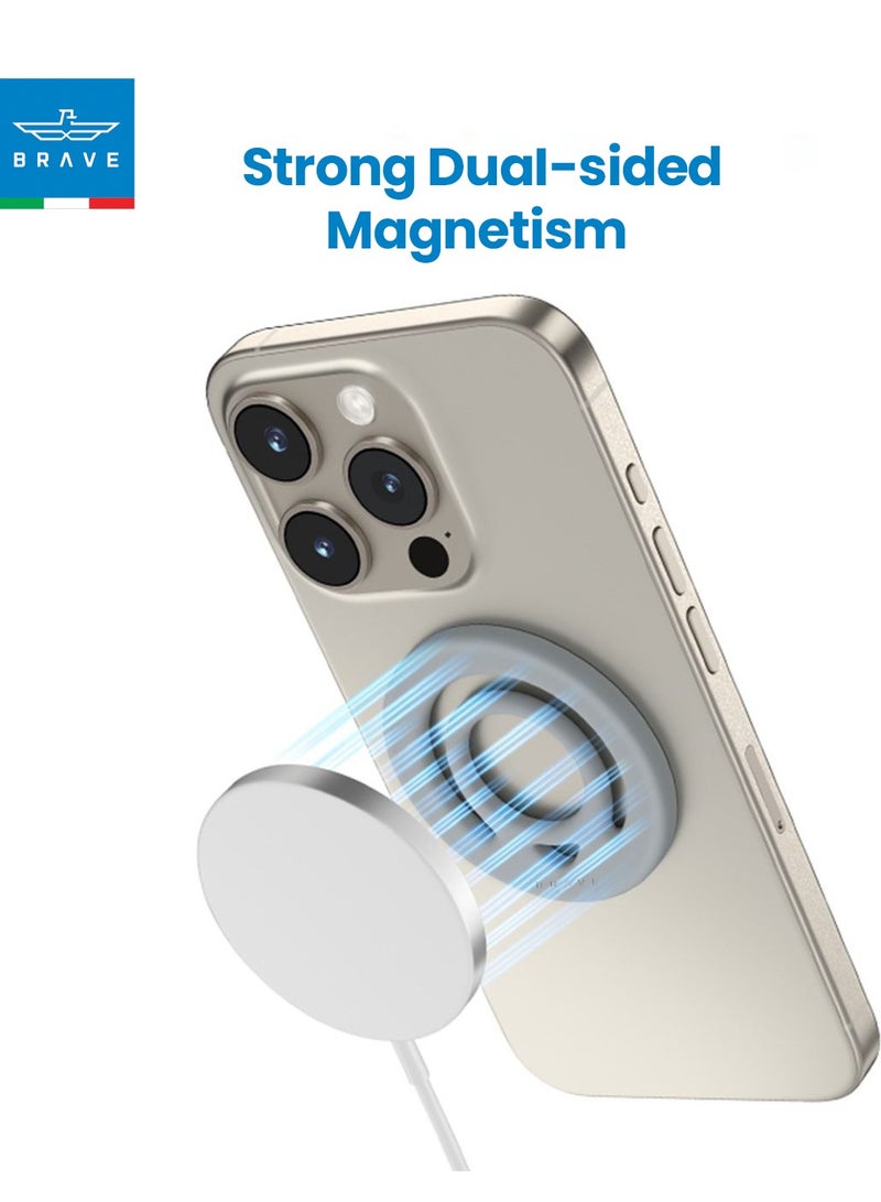 Brave Dual-Sided Magnetic Ring Holder, Durable Silicone Mag-Safe Grip, Wireless Charging Compatible for iPhone Air, 17/17 Pro/17 Pro Max/16/15/14/13/12, Samsung Galaxy S25/24/23/22 and Other Phones with Metal Plate Attachment - (Light Grey) - Image 4