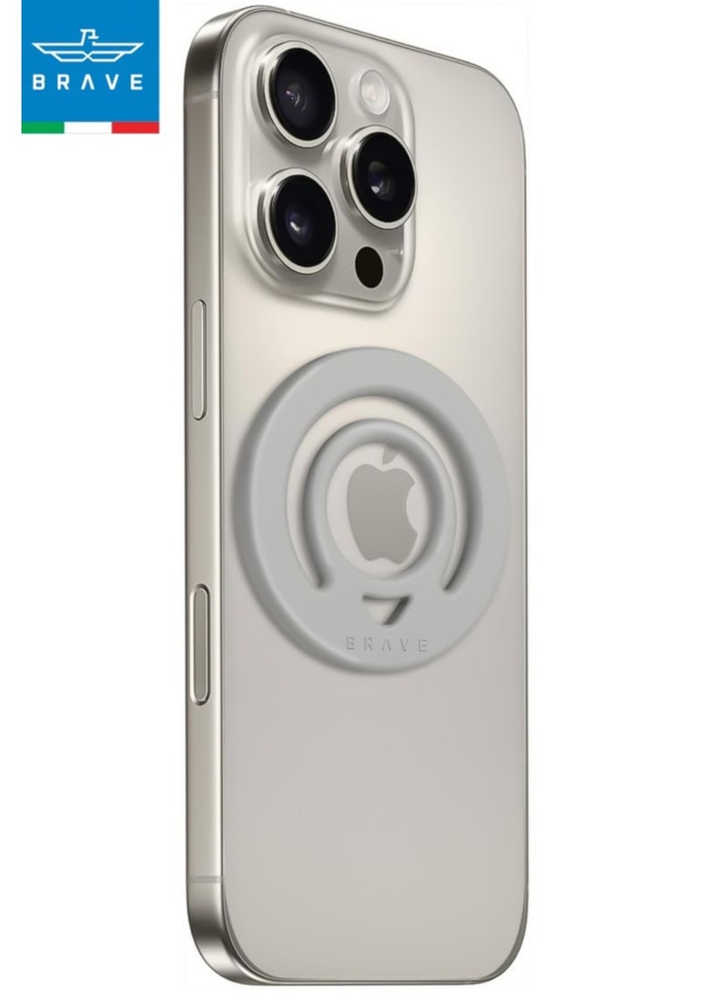 Brave Dual-Sided Magnetic Ring Holder, Durable Silicone Mag-Safe Grip, Wireless Charging Compatible for iPhone Air, 17/17 Pro/17 Pro Max/16/15/14/13/12, Samsung Galaxy S25/24/23/22 and Other Phones with Metal Plate Attachment - (Light Grey) - Image 3