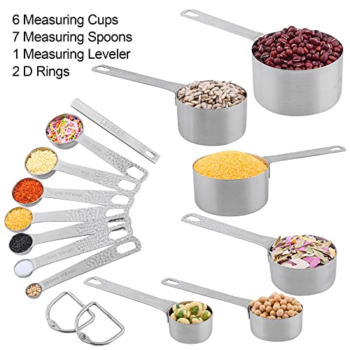 Viwehots Measuring Cups and Spoons Set 14, 18/8 Stainless Steel Measuring Cups and Spoons Set for Baking & Kitchen, Metric & US Measure 6 Cups & 7 Spoons with Leveler - Image 2