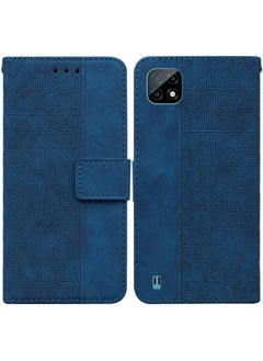 HuHa Case Cover For Realme C20 / C11 2021 Geometric Embossed Leather Phone Case Blue 