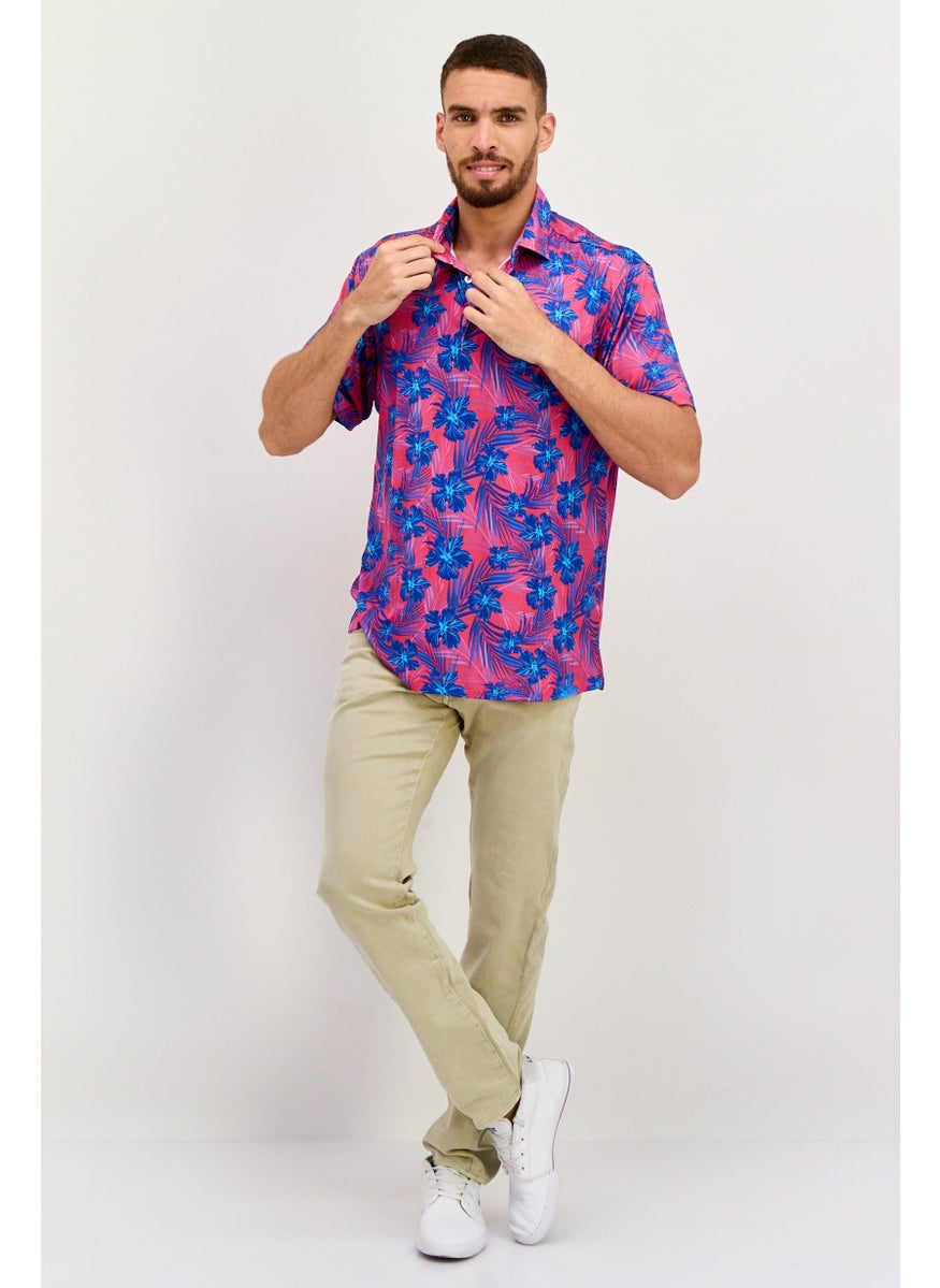 Tailorbyrd Men Regular Fit Short Sleeve Allover Print Polo Shirt, Purple/Blue  - Image 4