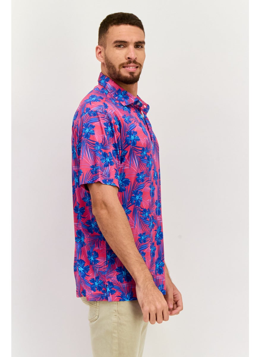 Tailorbyrd Men Regular Fit Short Sleeve Allover Print Polo Shirt, Purple/Blue  - Image 2