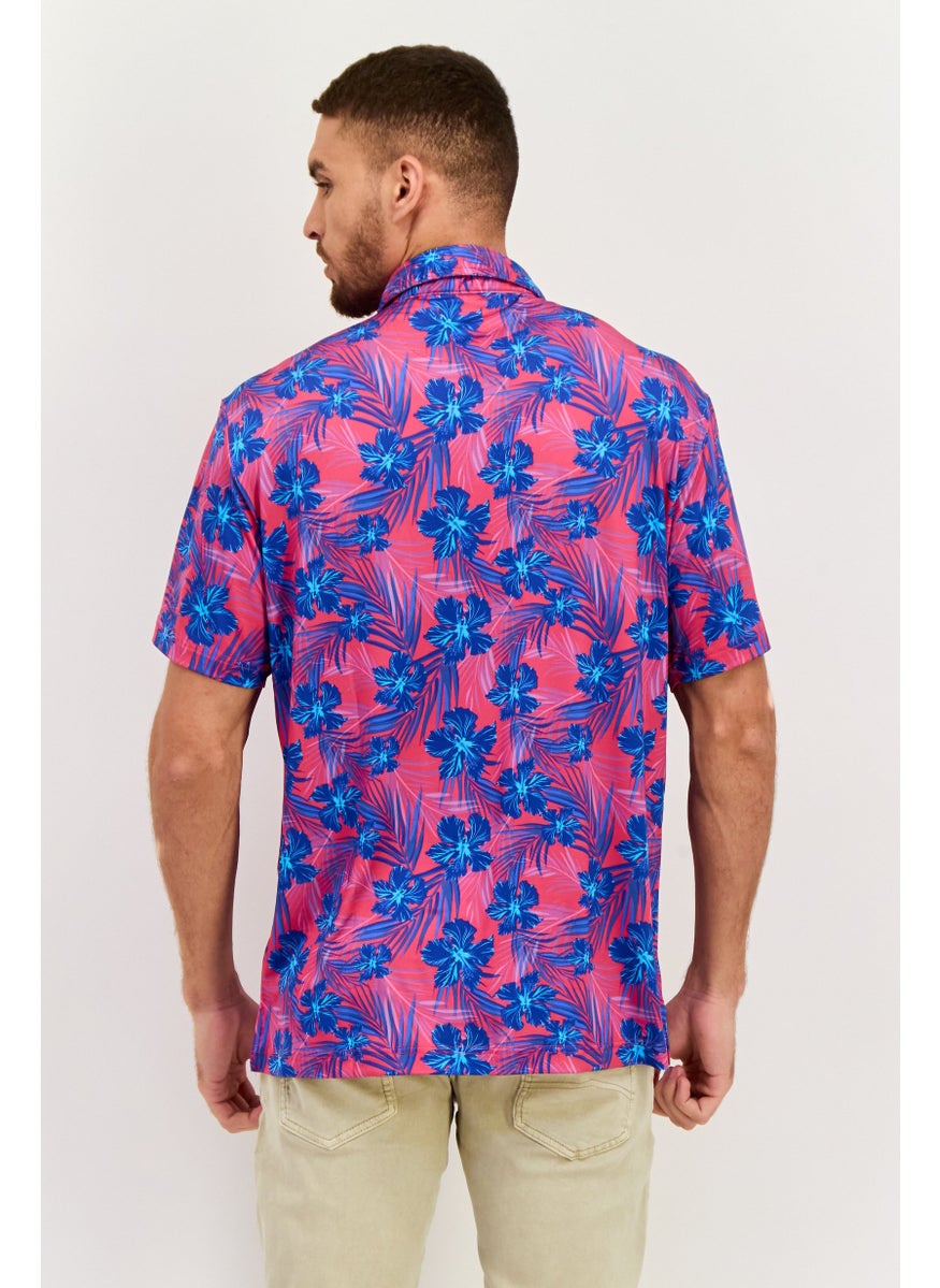 Tailorbyrd Men Regular Fit Short Sleeve Allover Print Polo Shirt, Purple/Blue  - Image 3