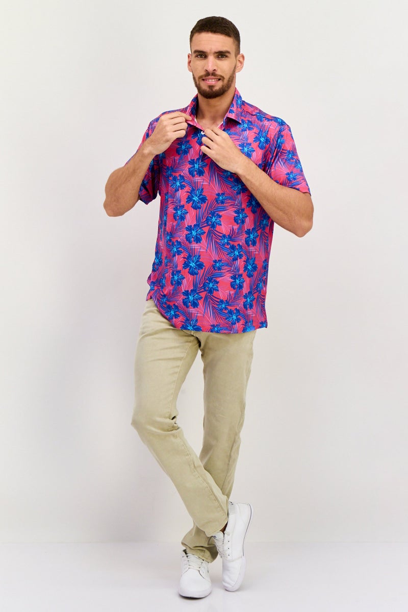 Tailorbyrd Men Regular Fit Short Sleeve Allover Print Polo Shirt, Purple/Blue - Image 4