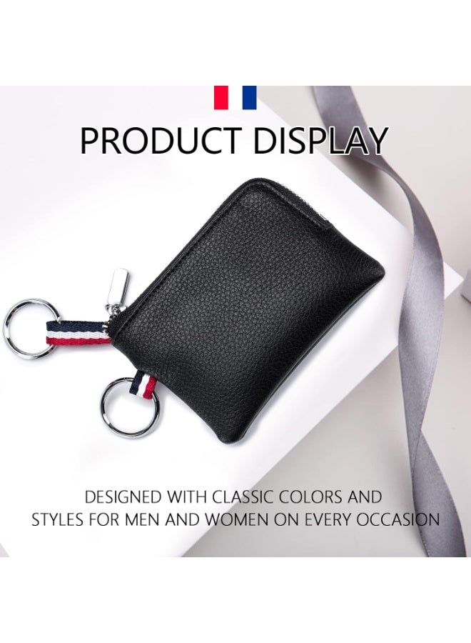 SFENG Leather Coin Purse Wallet, Mini Dual Keyrings Change Pouch Card Holder for Men Women, Black-Standard, Standard - Image 4