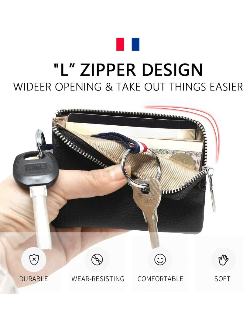 SFENG Leather Coin Purse Wallet, Mini Dual Keyrings Change Pouch Card Holder for Men Women, Black-Standard, Standard - Image 5