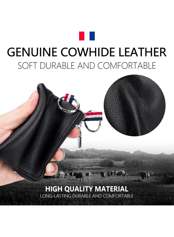 SFENG Leather Coin Purse Wallet, Mini Dual Keyrings Change Pouch Card Holder for Men Women, Black-Standard, Standard - Image 3