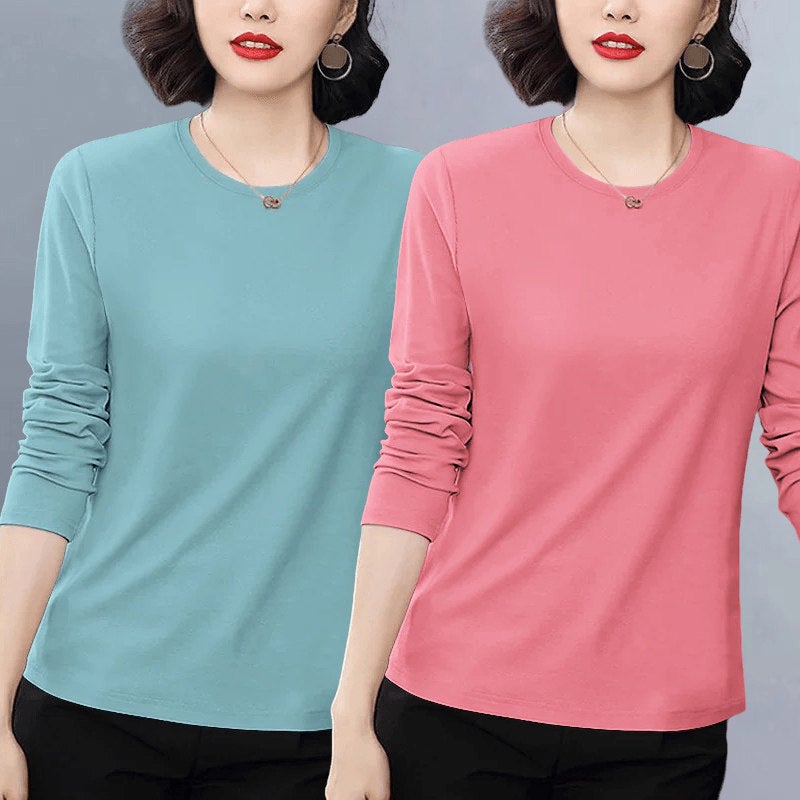 Pure cotton casual popular long-sleeved t-shirt for women's autumn 2025 new loose plus-size versatile age-reducing top with front shoulder - Image 3