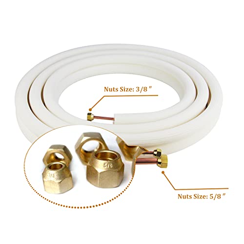 TADERUILY 25 Ft Mini Split Line Set.Air Conditioner Copper Tubing Pipes Extension Set, 3/8" & 5/8" 3/8" PE Thickened for AC and Heating Equipment Insulated Coil Line Set HVAC Refrigerant with Nuts. (3/8+5/8) - Image 5
