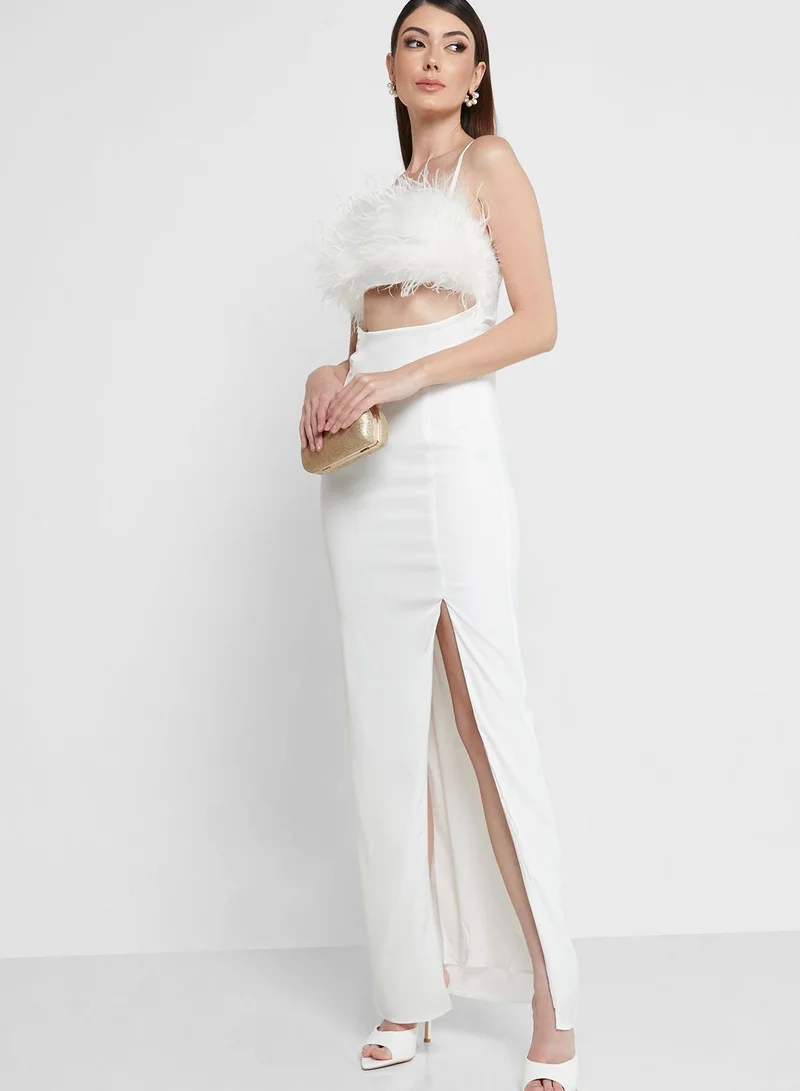 Miss Pap Feather Trim Maxi Dress