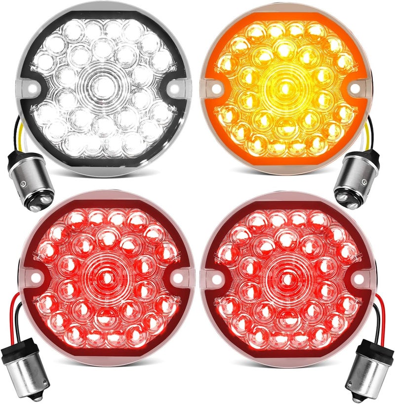 AUDEXEN مجموعة إشارات الانعطاف LED بحجم 3-1/4 بوصة مع أضواء أمامية بيضاء/برتقالية وأضواء خلفية حمراء لدراجات هارلي النارية - Image 1