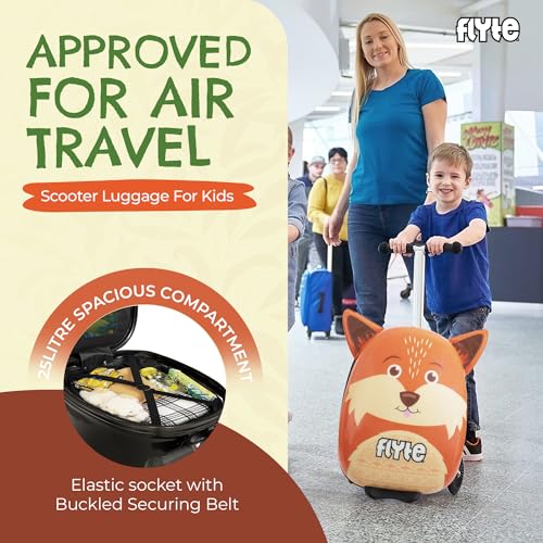 Flyte Frazer the Fox Scooter Suitcase - Rideable, Carry on Compliant 2-in-1 Children's Suitcases, 18 inch Ride on Suitcase for Kids, 25 Litre Capacity Kids' Luggage on Wheels for Children Aged 4+ - Image 5