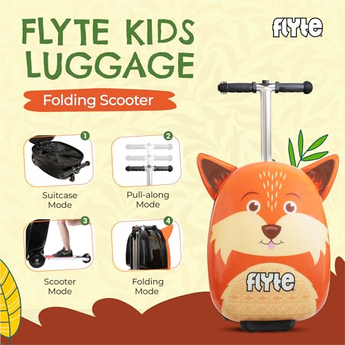 Flyte Frazer the Fox Scooter Suitcase - Rideable, Carry on Compliant 2-in-1 Children's Suitcases, 18 inch Ride on Suitcase for Kids, 25 Litre Capacity Kids' Luggage on Wheels for Children Aged 4+ - Image 2