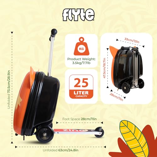 Flyte Frazer the Fox Scooter Suitcase - Rideable, Carry on Compliant 2-in-1 Children's Suitcases, 18 inch Ride on Suitcase for Kids, 25 Litre Capacity Kids' Luggage on Wheels for Children Aged 4+ - Image 3