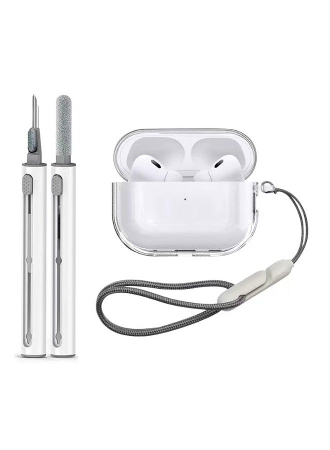 غطاء حماية TPU لسماعات AirPods Pro 3، مزود بأدوات تنظيف وحبل، مقاوم للصدمات والأوساخ (شفاف)