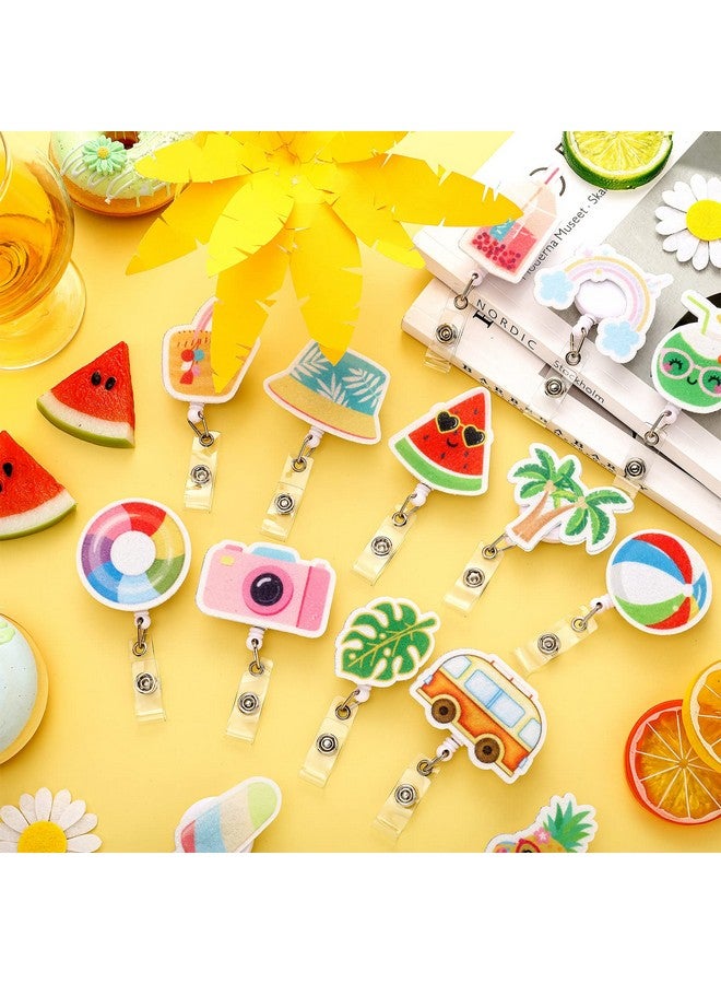 Sinmoe 24 Pcs Summer Badge Reel Felt Retractable Badge Reel Holder With Alligator Clip Palm Tree Pineapple Flamingo Badge Clips Cute Nursing Name Id Badge Holders For Nurse Doctor Teacher Student Women Men - Image 4