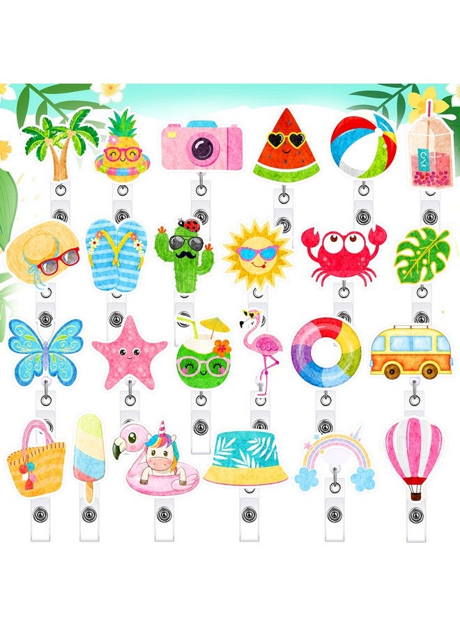 Sinmoe 24 Pcs Summer Badge Reel Felt Retractable Badge Reel Holder With Alligator Clip Palm Tree Pineapple Flamingo Badge Clips Cute Nursing Name Id Badge Holders For Nurse Doctor Teacher Student Women Men - Image 1