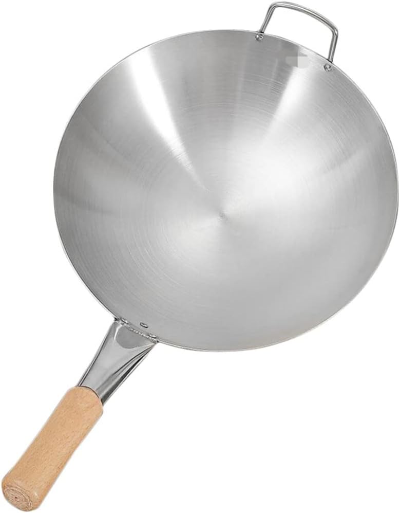 woobles Wok Pan Stainless Steel Stir Fry Pans Wok Frying Wok Pan Induction Stove Wok with Wood Handle Cooking Skillet Cookware for Gas Induction or Electric Stove - Image 1