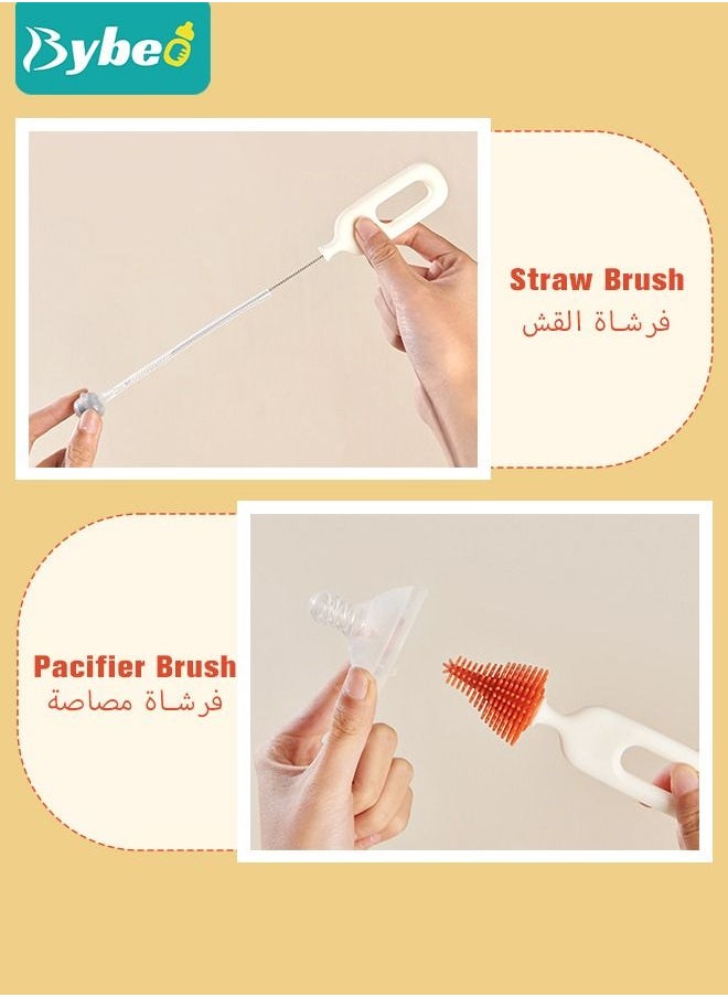 Bybeo - 4 in 1 Silicone Baby Bottle Cleaning Brush Set with Stand, 360° Rotating Water Bottles Cleaner, Cup Gap Clean Brushes - Image 1