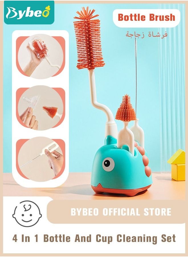 Bybeo - 4 in 1 Silicone Baby Bottle Cleaning Brush Set with Stand, 360° Rotating Water Bottles Cleaner, Cup Gap Clean Brushes - Image 1