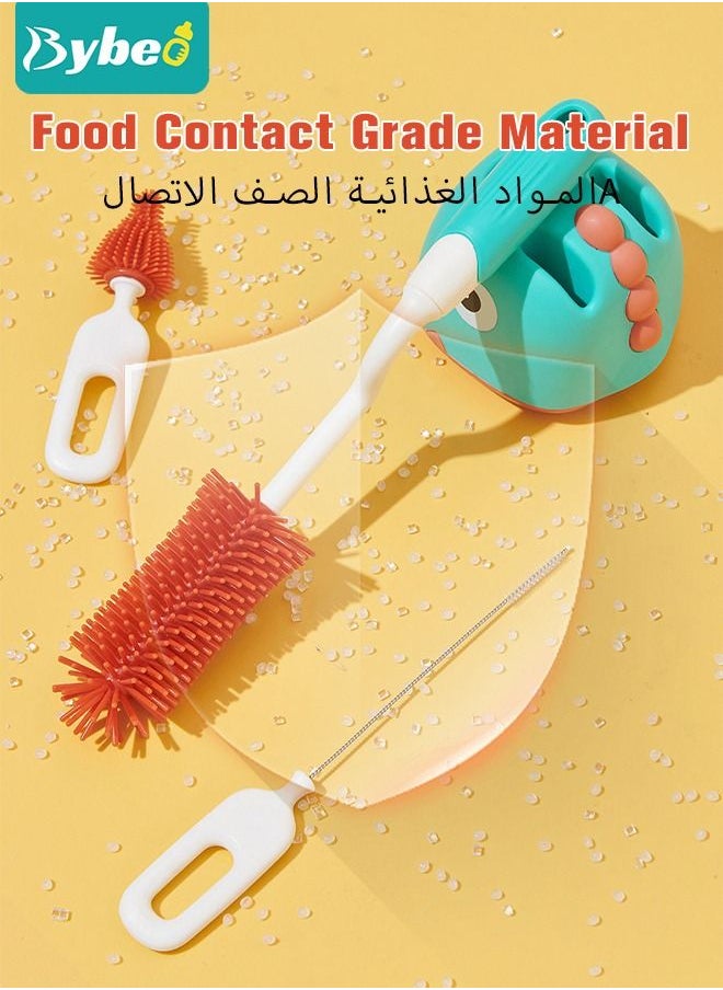 Bybeo - 4 in 1 Silicone Baby Bottle Cleaning Brush Set with Stand, 360° Rotating Water Bottles Cleaner, Cup Gap Clean Brushes - Image 1
