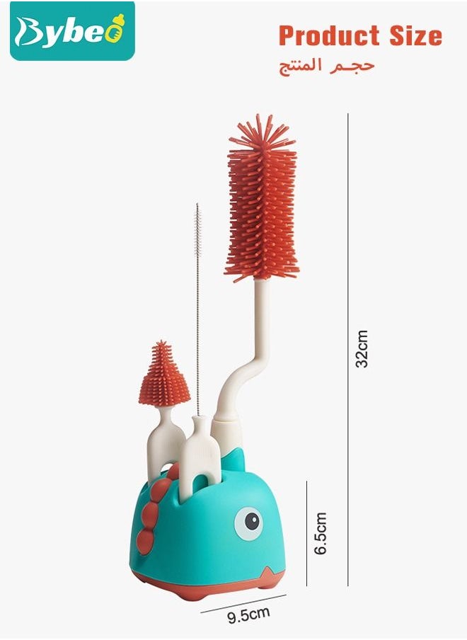 Bybeo - 4 in 1 Silicone Baby Bottle Cleaning Brush Set with Stand, 360° Rotating Water Bottles Cleaner, Cup Gap Clean Brushes - Image 1