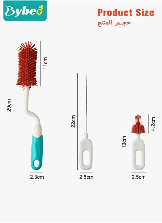 Bybeo - 4 in 1 Silicone Baby Bottle Cleaning Brush Set with Stand, 360° Rotating Water Bottles Cleaner, Cup Gap Clean Brushes - Image 1