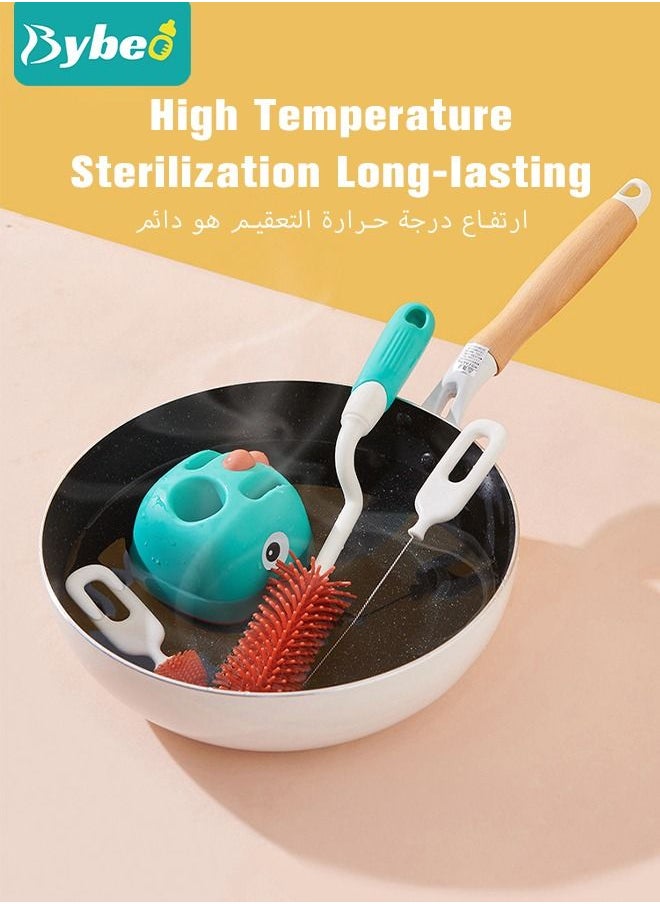Bybeo - 4 in 1 Silicone Baby Bottle Cleaning Brush Set with Stand, 360° Rotating Water Bottles Cleaner, Cup Gap Clean Brushes - Image 1