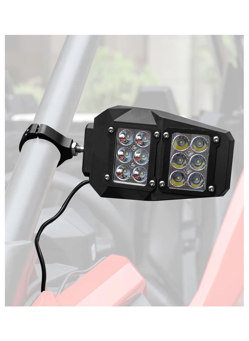 Generic - Pair of Universal Fit UTV, ATV Rear View Side Mirror with LED Spot Light for 1.75- & 2-Inch Roll Bar Cage Polaris - Image 1