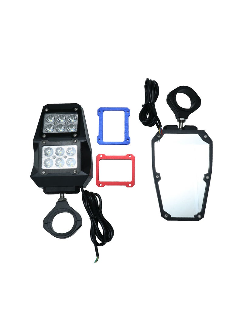 Generic - Pair of Universal Fit UTV, ATV Rear View Side Mirror with LED Spot Light for 1.75- & 2-Inch Roll Bar Cage Polaris - Image 1