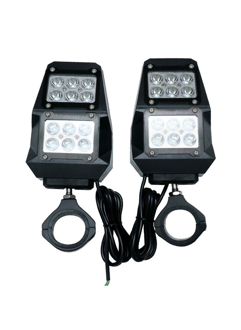 Generic - Pair of Universal Fit UTV, ATV Rear View Side Mirror with LED Spot Light for 1.75- & 2-Inch Roll Bar Cage Polaris - Image 1