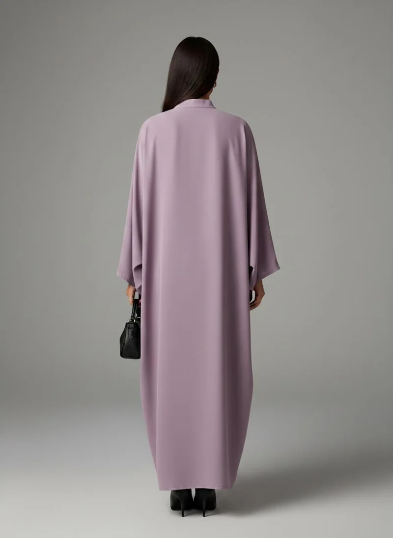 MSquare Fashion  Signature Korean Nida Purple Open Abaya Minimalist High-Neck Design for Women | Best Price UAE
