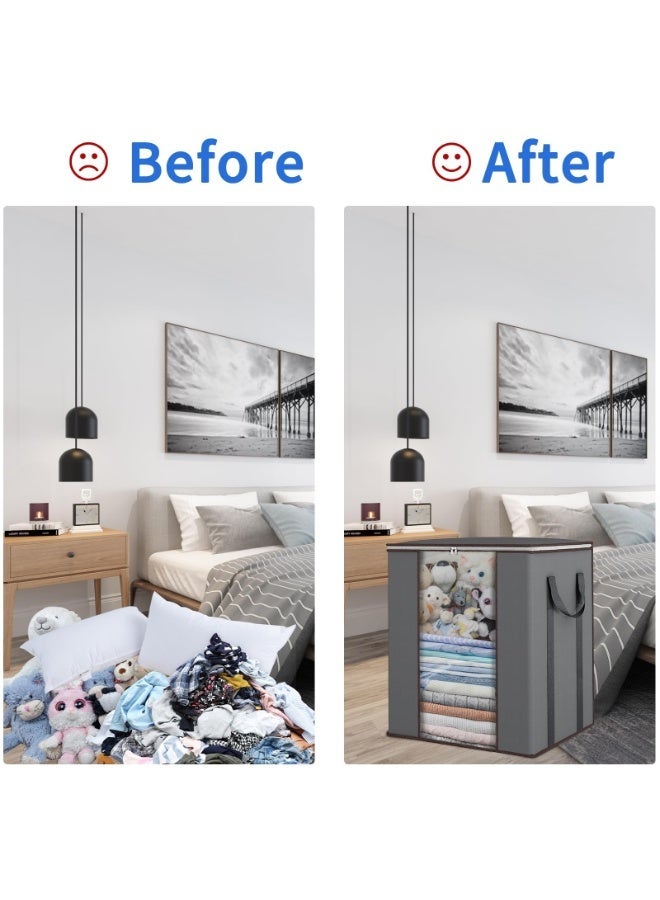 إتش بي إم واي أكياس تخزين بطانيات كبيرة جدًا سعة 120 لترًا، عبوتان من أكياس تخزين اللحاف بمقابض معززة وحاويات تخزين ملابس قابلة للتهوية لأغطية السرير والوسائد والملاءات باللون الرمادي - Image 4