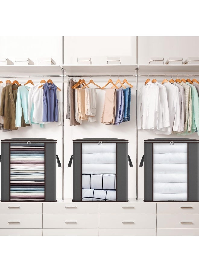 إتش بي إم واي أكياس تخزين بطانيات كبيرة جدًا سعة 120 لترًا، عبوتان من أكياس تخزين اللحاف بمقابض معززة وحاويات تخزين ملابس قابلة للتهوية لأغطية السرير والوسائد والملاءات باللون الرمادي - Image 5