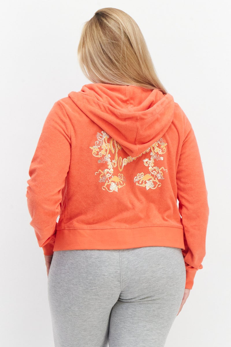 Juicy Couture Women Long Sleeves Graphics Cropped Sweater, Orange - Image 2