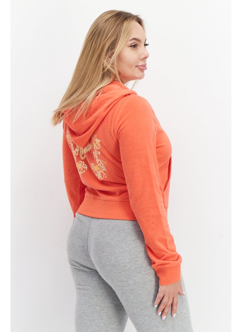 Juicy Couture Women Long Sleeves Graphics Cropped Sweater, Orange - Image 5