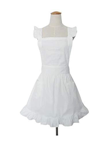 Love Potato Cute White Retro Lady's Aprons for Women's Kitchen Cooking Cleaning Maid Costume with Pockets - Image 1