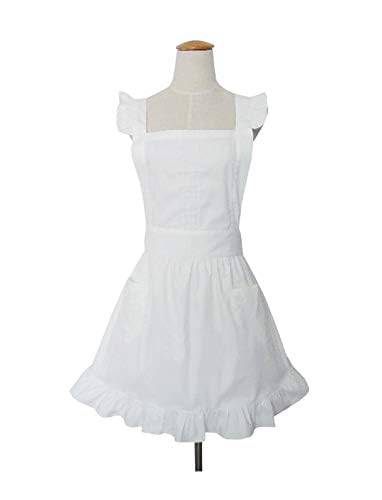 Love Potato Cute White Retro Lady's Aprons for Women's Kitchen Cooking Cleaning Maid Costume with Pockets - Image 2