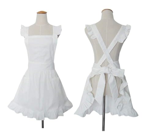 Love Potato Cute White Retro Lady's Aprons for Women's Kitchen Cooking Cleaning Maid Costume with Pockets - Image 3