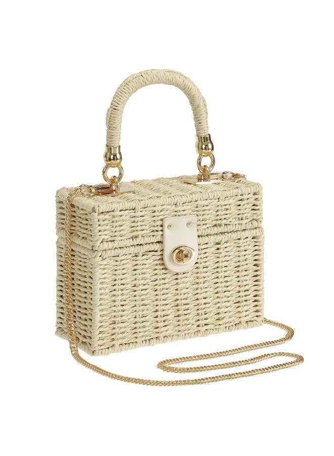 So'each Women's Handbag Wicker Square Crossbody Rattan Bag Boho Crossbody Bag, White - Image 1
