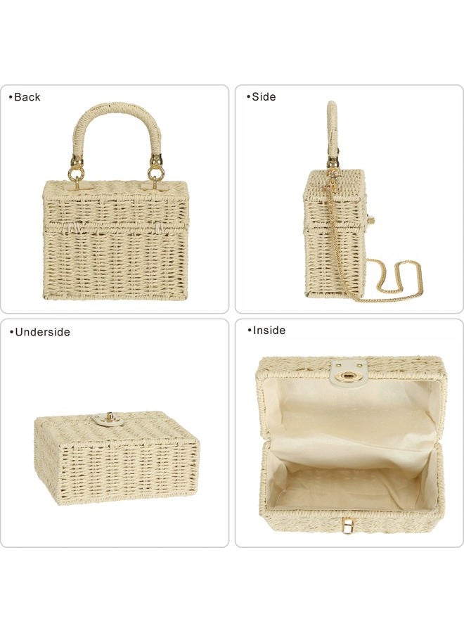 So'each Women's Handbag Wicker Square Crossbody Rattan Bag Boho Crossbody Bag, White - Image 3