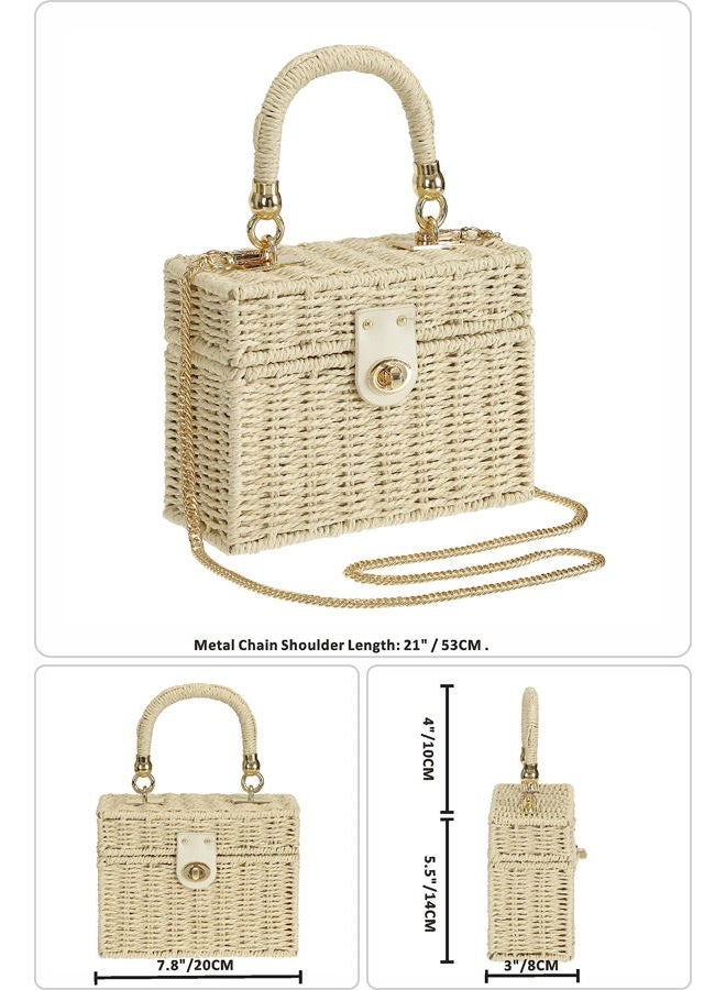 So'each Women's Handbag Wicker Square Crossbody Rattan Bag Boho Crossbody Bag, White - Image 4
