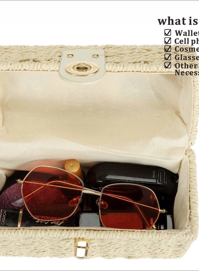 So'each Women's Handbag Wicker Square Crossbody Rattan Bag Boho Crossbody Bag, White - Image 2