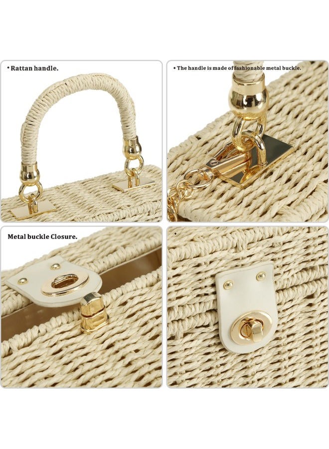 So'each Women's Handbag Wicker Square Crossbody Rattan Bag Boho Crossbody Bag, White - Image 5